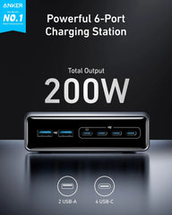 Anker Prime Charger (200W, 6 Ports, GaN) and Anker Prime USB-C to USB-C Cable 240W