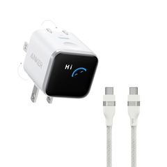 Anker Nano Charger (45W, Smart Display, 180° Foldable) and USB-C to USB-C Cable