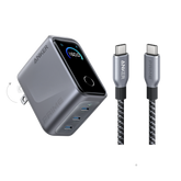 Anker Prime Charger (160W, 3 Ports, Smart Display) with Anker Prime USB-C to USB-C Cable (240W, Upcycled-Braided)