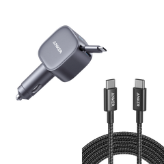 Anker Nano 75W Car Charger and New Nylon USB-C to USB-C 100W Cable (10 ft)