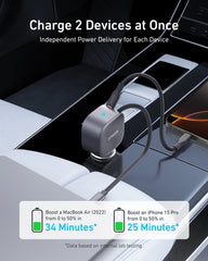 Anker Nano 75W Car Charger and New Nylon USB-C to USB-C 100W Cable (10 ft)