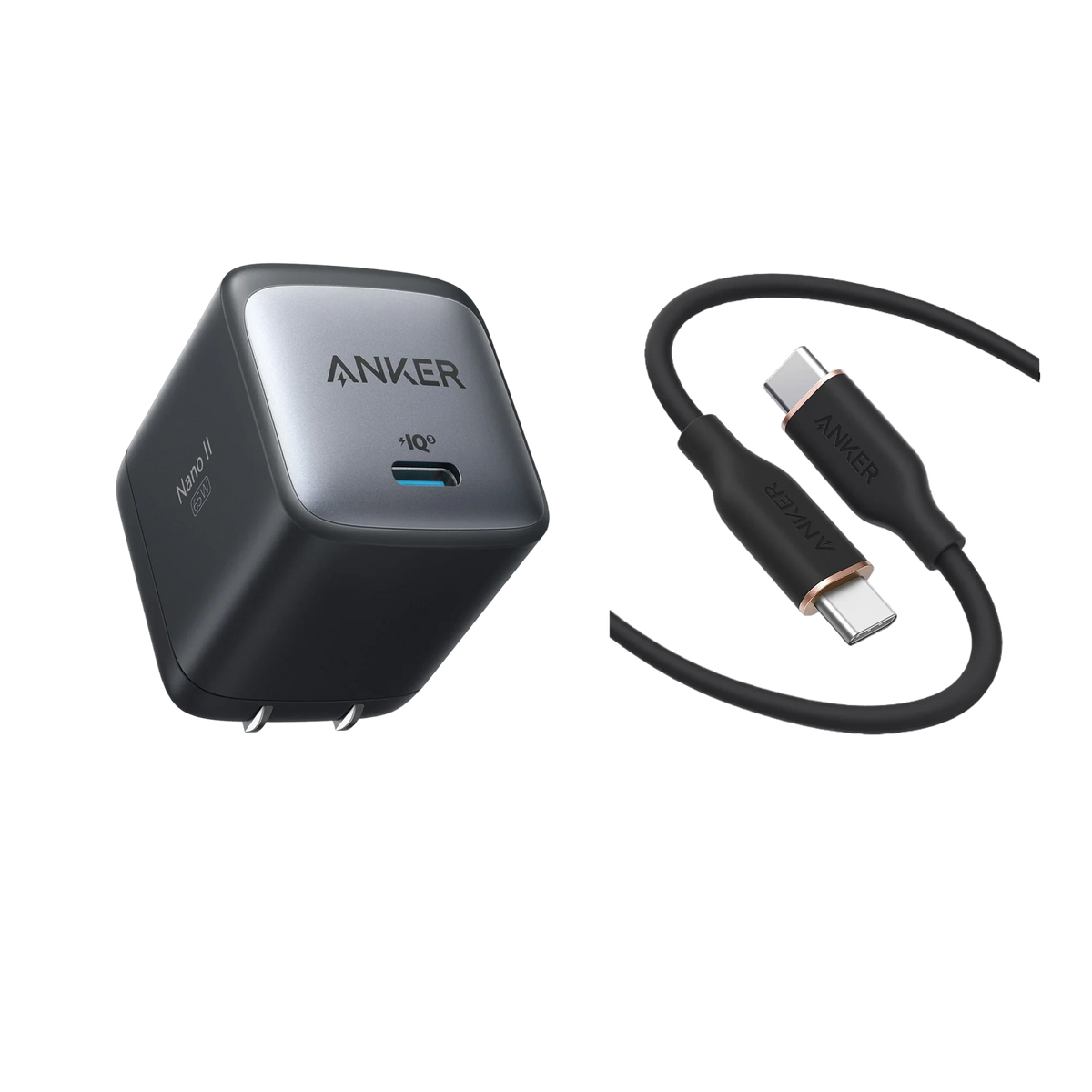 Anker 715 Charger (Nano II 65W) and USB-C to USB-C Cable (Flow, Silicone, 3 ft)