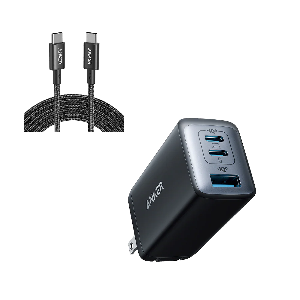 Anker 735 Charger (Nano II 65W) and New Nylon USB-C to USB-C 100W Cable (10 ft)