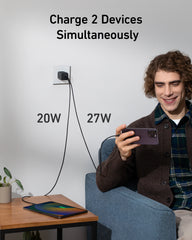 Anker 523 Charger (Nano 3, 47W) and New Nylon USB-C to USB-C 100W Cable (10 ft)
